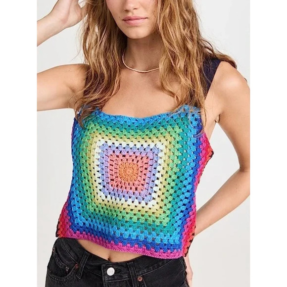 PISTOLA Granny Square Crochet Cropped Tank Top Small NWOT - Picture 11 of 12